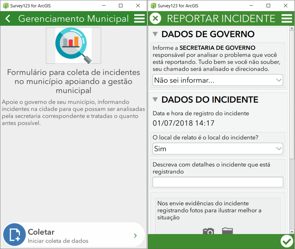 Formulário de cadastro de incidentes para o município