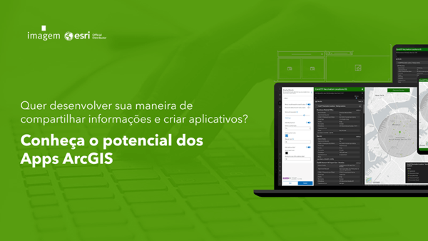 Dispositivos móveis ao lado de frase: "Quer desenvolver sua maneira de compartilhar informações e criar aplicativos? Conheça o potencial dos Apps ArcGIS"