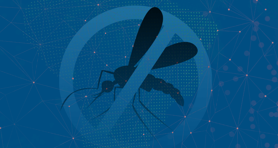 mosquito preto com placa de proibido em fundo azul