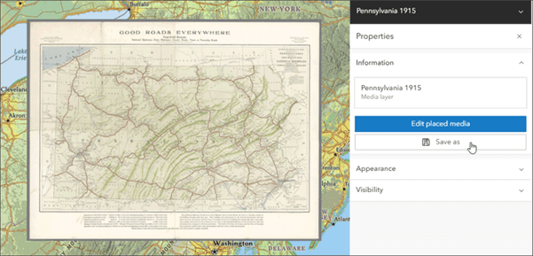colocar e posicionar imagens, como mapas históricos, em uma localização geográfica desejada usando o basemap do mapa ArcGIS