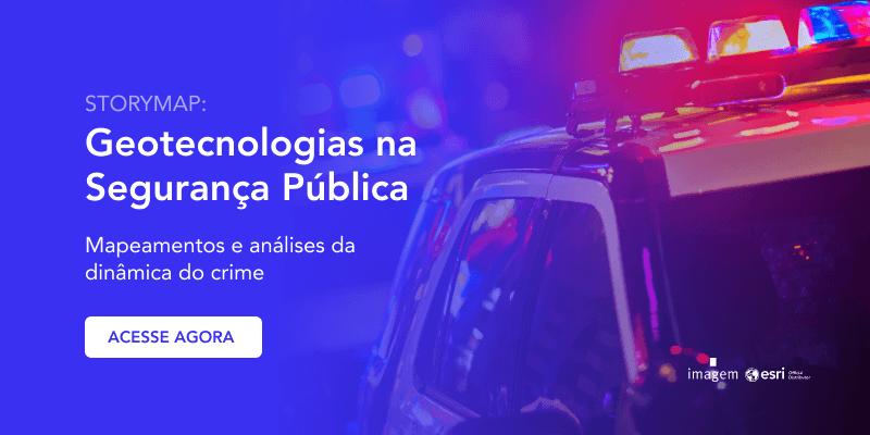 StoryMap Geotecnologias na Segurança Pública escrito com viatura ao lado