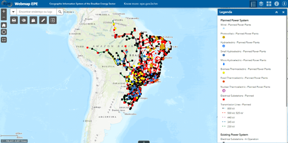 mapa da EPE sobre o setor energético com linhas e pontos que simbolizam toda a infraestrutura