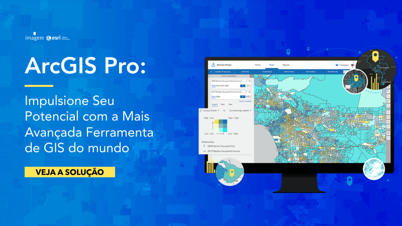 ArcGIS Pro escrito e chamada para ver Solução ao lado de monitor com mapas