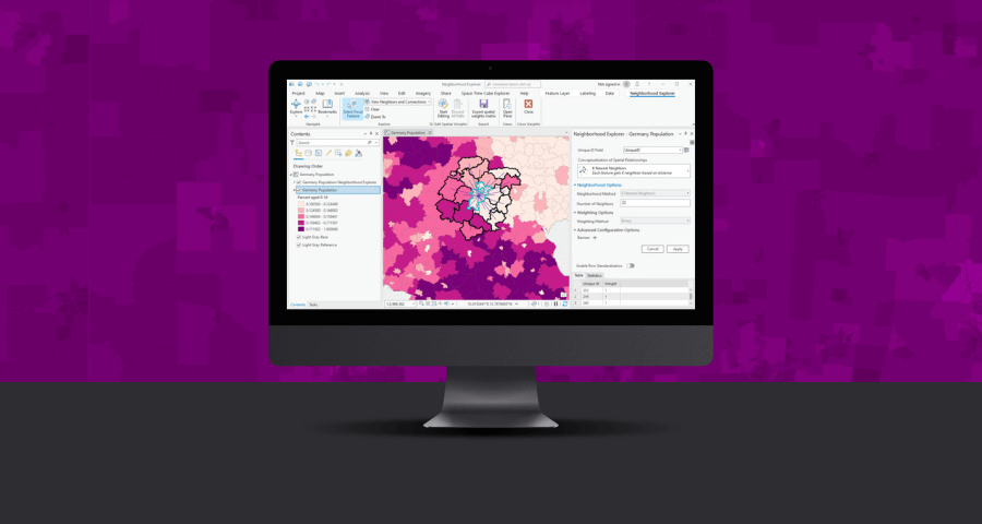 Tela de computador com bairros marcados de várias cores