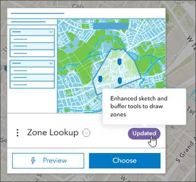 Ferramenta de pesquisa de zona com recursos aprimorados para desenhar áreas e buffers em um mapa georreferenciado.