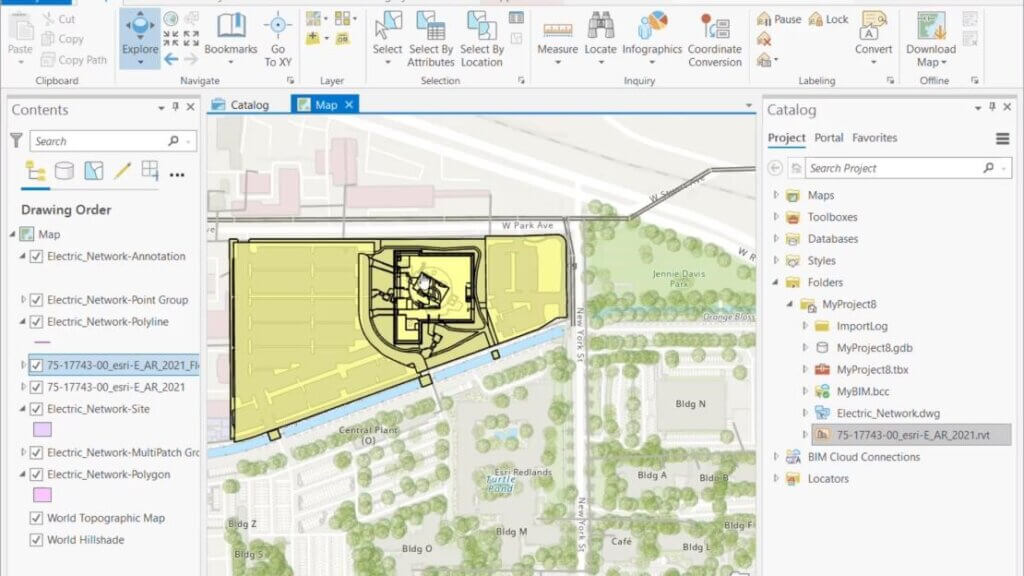 Catalog de Repositório identificando uma área do mapa da construção