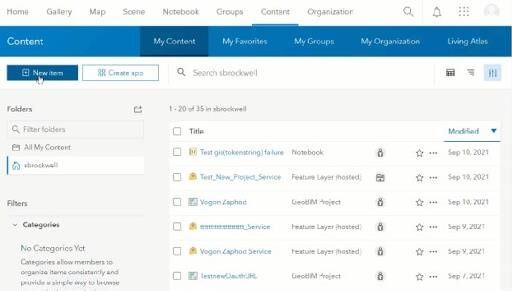 Painel ArcGIS Pro com opção My Content sinalizada ao lado lista de arquivos e mapas