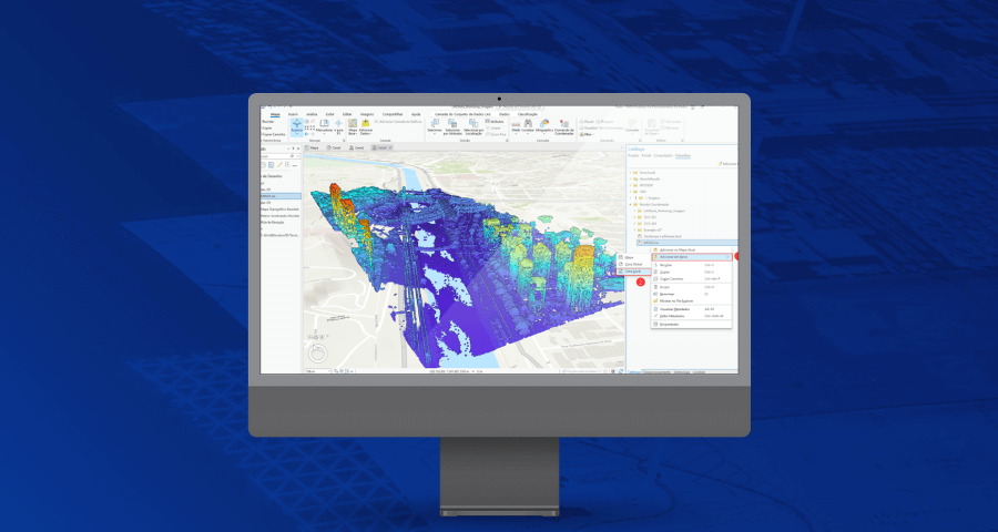 Monitor de computador com representação de projeto 3D