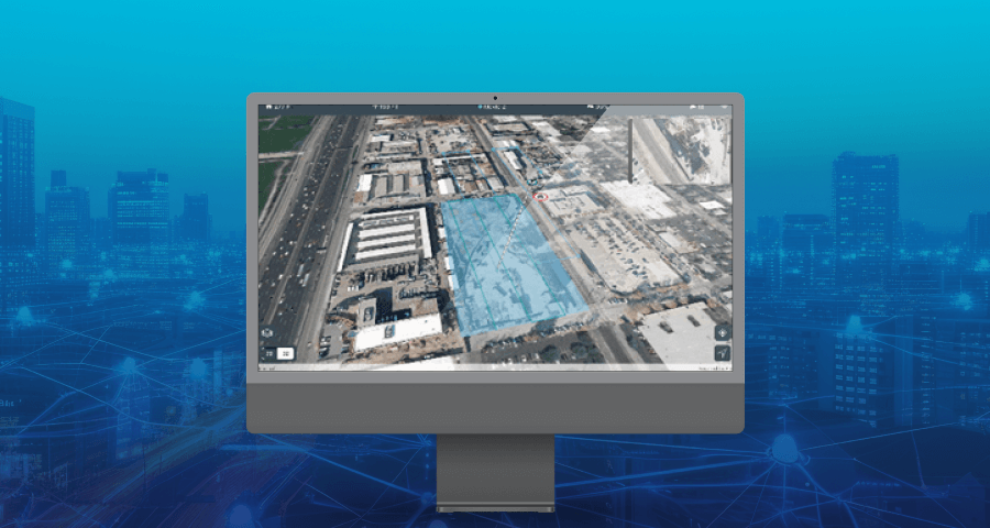 Tela de computador com Autodesk representando uma área de terreno