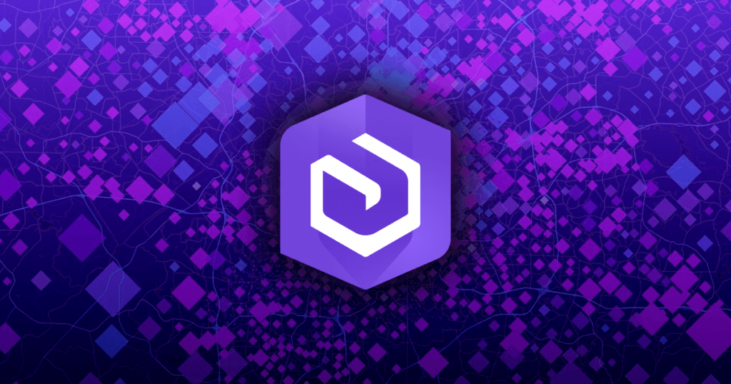 Ícone do ArcGIS Insights em destaque, com fundo roxo cheio de formas geométricas e linhas que representam dados espaciais. A imagem simboliza a análise avançada e insights geoespaciais.