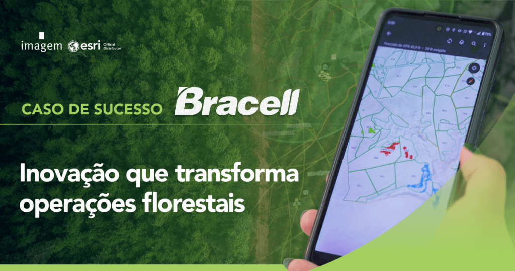 Imagem de um celular exibindo o mapa florestal digital da Bracell, mostrando como o Field Maps, uma solução ArcGIS, transforma a gestão florestal com precisão e agilidade.